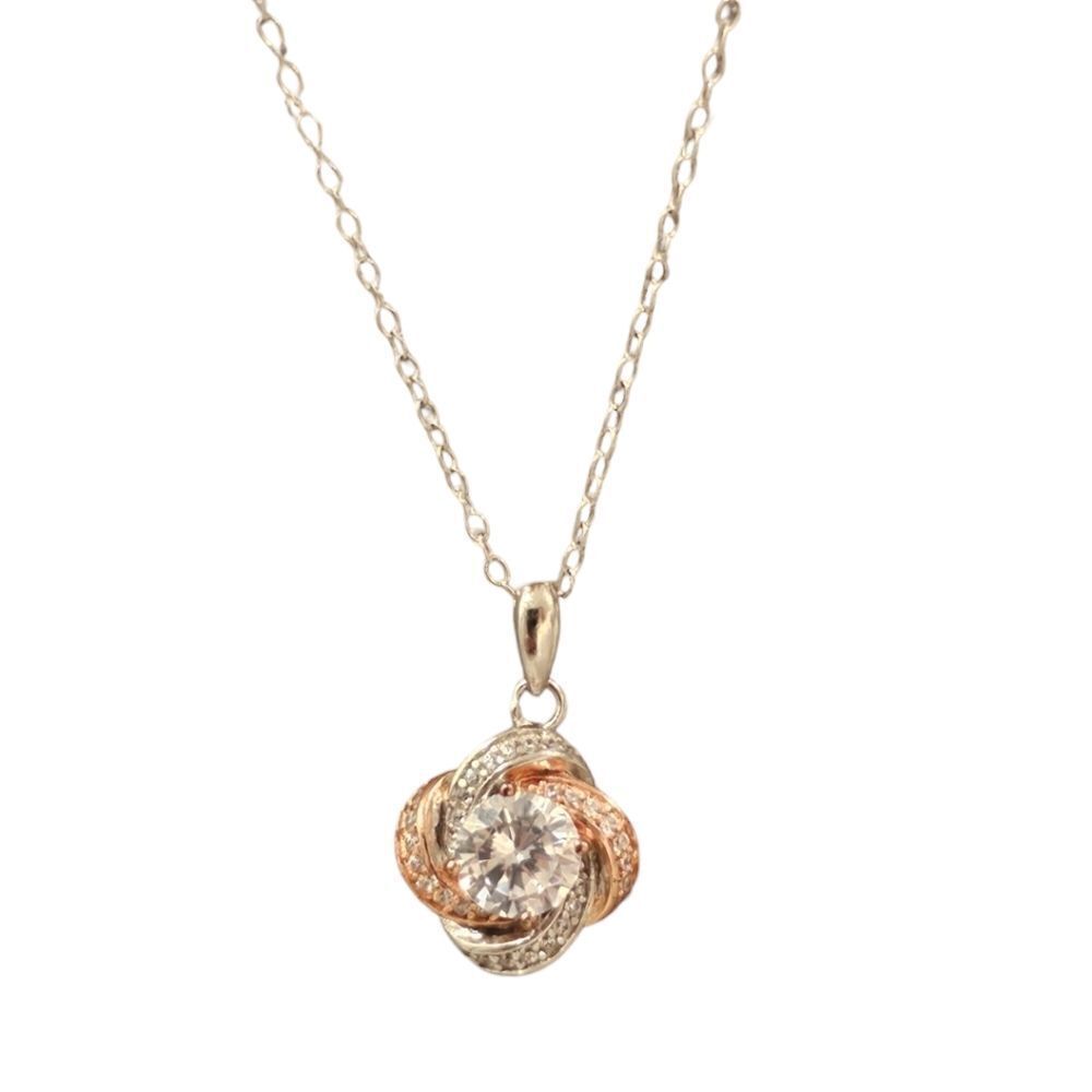 Sterling Silver 925 Rose Gold Cubic Zirconia Crystal Love Knot Necklace